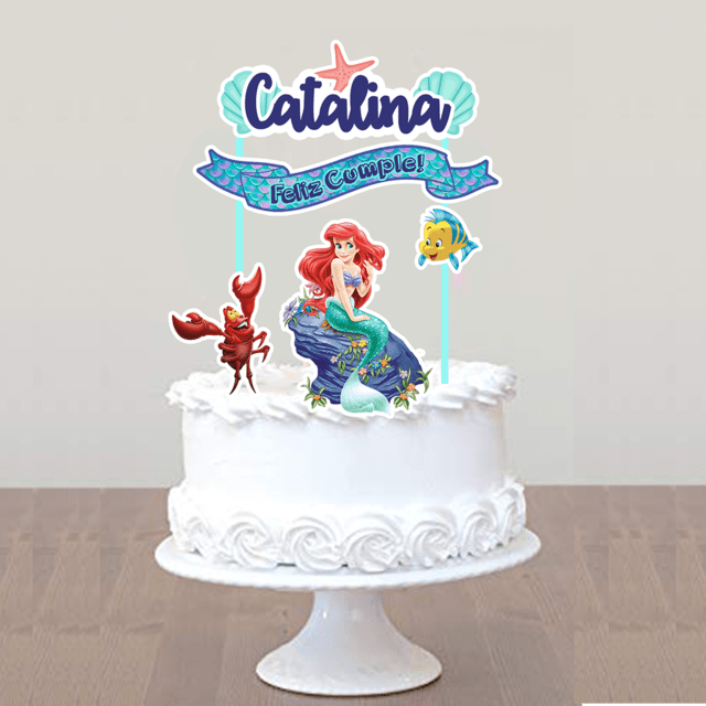 Cake Topper Pincho Adorno Torta Personalizado La Sirenita Ariel