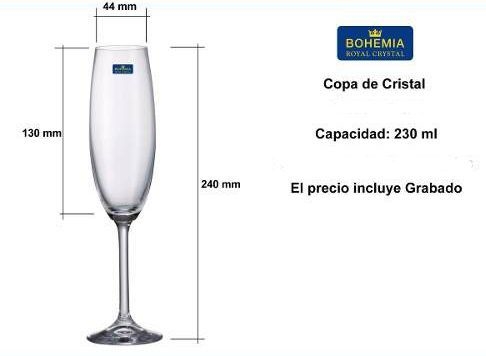 1 Copa de Champagne, Cristaleria Bohemia®, Cada Uno - GRABADA
