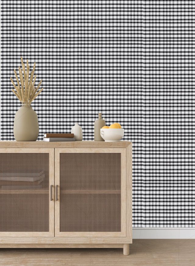 Papel de parede padrão xadrez preto e branco