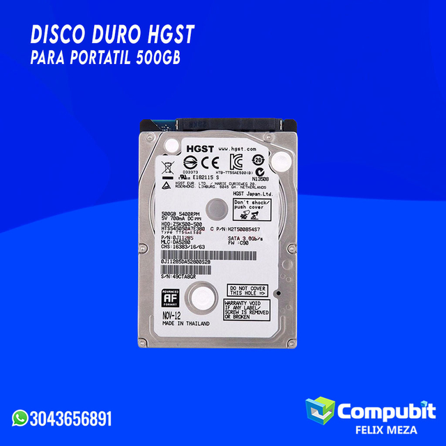 Directamente costilla Diacrítico Disco duro 500GB HGST Portatil - Felix Meza Cardenas
