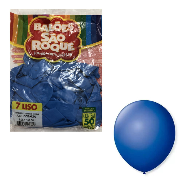 Pacote 50 Unidades Balão 7 Liso Azul Cobalto SÃO ROQUE