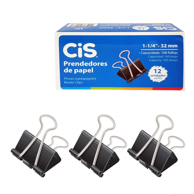 Caixa Com Pendedores De Papel Binder Clips Mm Preto CIS