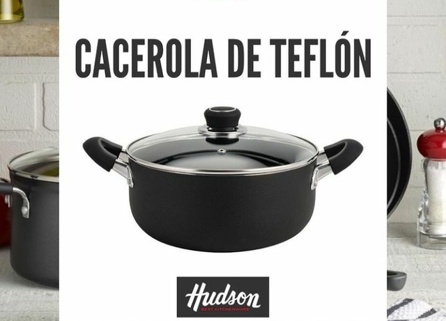 Cacerola 24 Cm Olla Teflon Antiadherente Hudson Tapa Vidrio