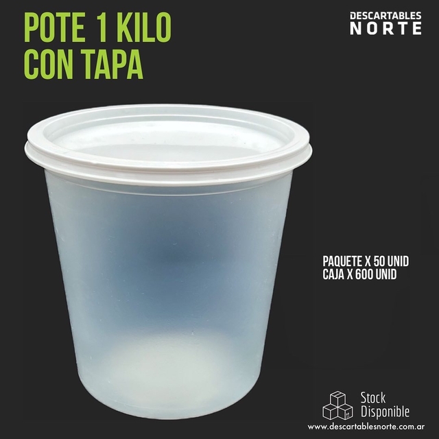 Pote 1/2 kilo con tapa x50 - Descartables Norte