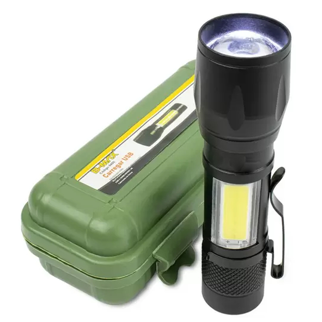 Lanterna Led Tatica Recarregavel Luz Lateral e Mini Zoom - AL