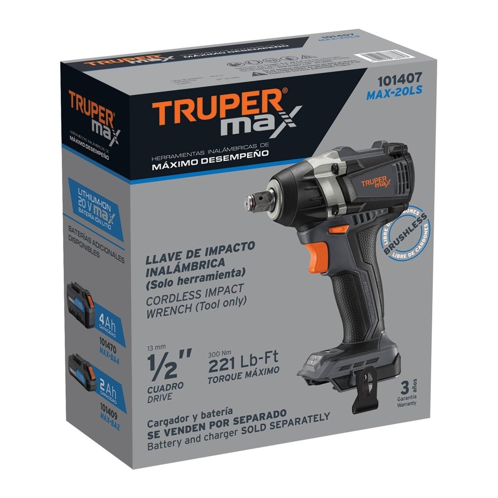 Llave de impacto inalámbrica Truper MAX 20 V s batería