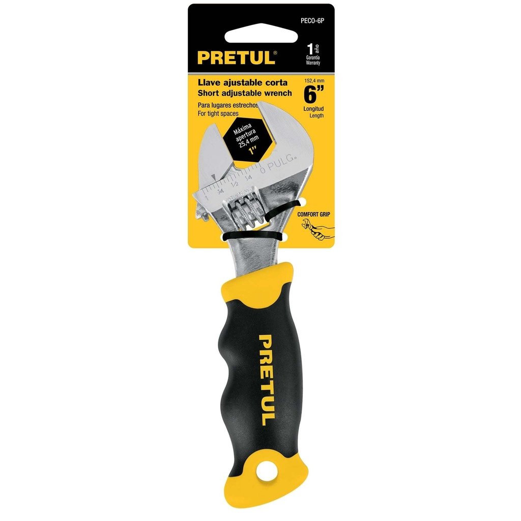 Llave Ajustable Perico Corto Cromado Con Grip