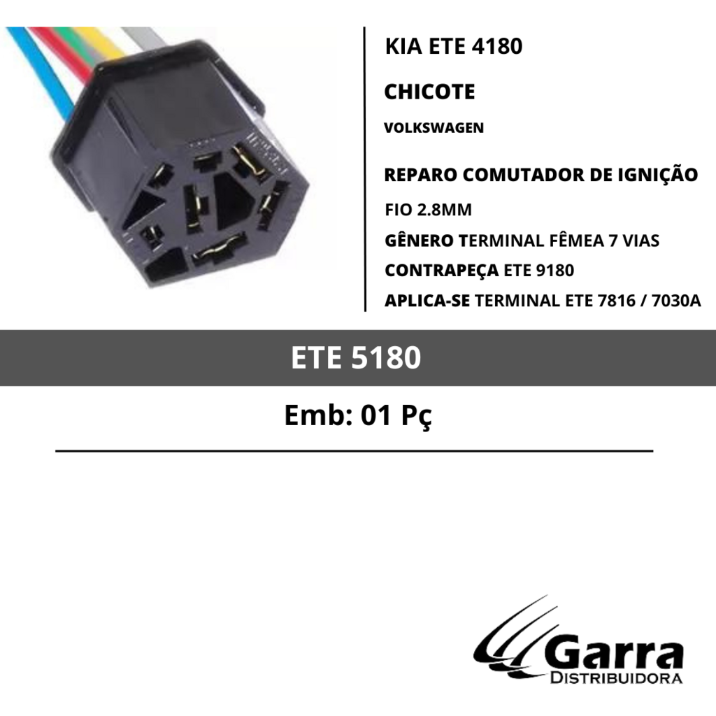 Ete Conector Chicote Reparo Comutador De Ignicao Vw Vias Femea