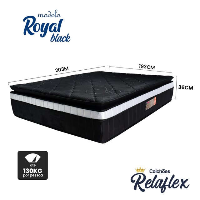Cama Box King - Colchão Royal Black - King - 193x203x75cm - Mola Ensacada -  PillowTop - Visco - Relaflex
