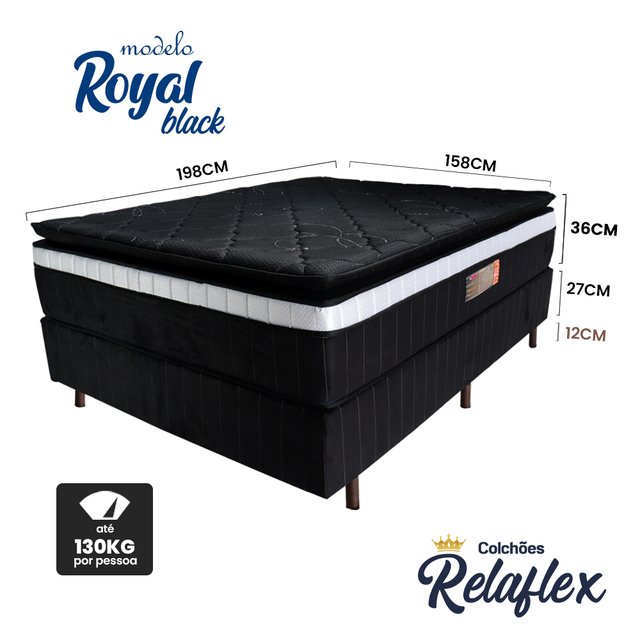Cama Box Queen - Colchão Royal - Mola Ensacada - Pillowtop - Visco -  158x198x71cm