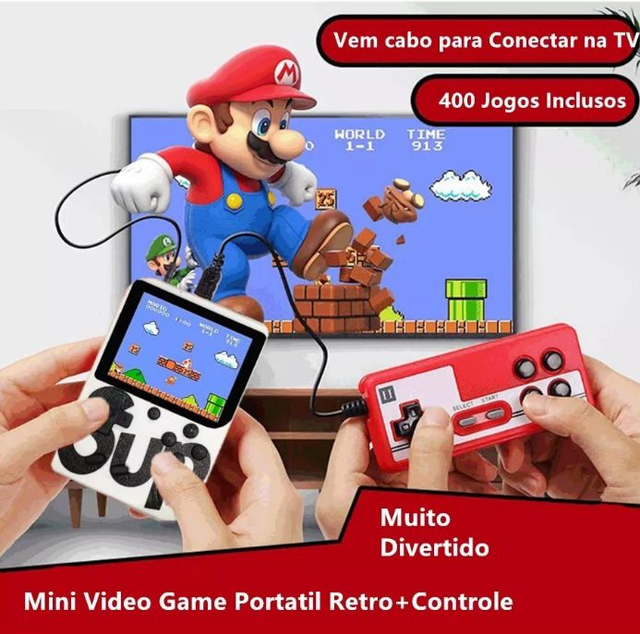 Mini Game Portátil Game 2 Player Box Plus 400 Jogos Na Memoria + Controle  Cabo Av - Pode Ligar a TV (Branco)