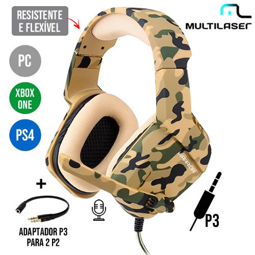 FONE HEADSET GAMER CAMUFLADO C/ MICROFONE E LED BRANCO USB - WARRIOR STRATON  PH305