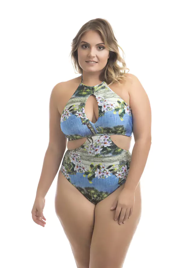 Maiô Engana Mamãe Sem Bojo Plus Size Azul