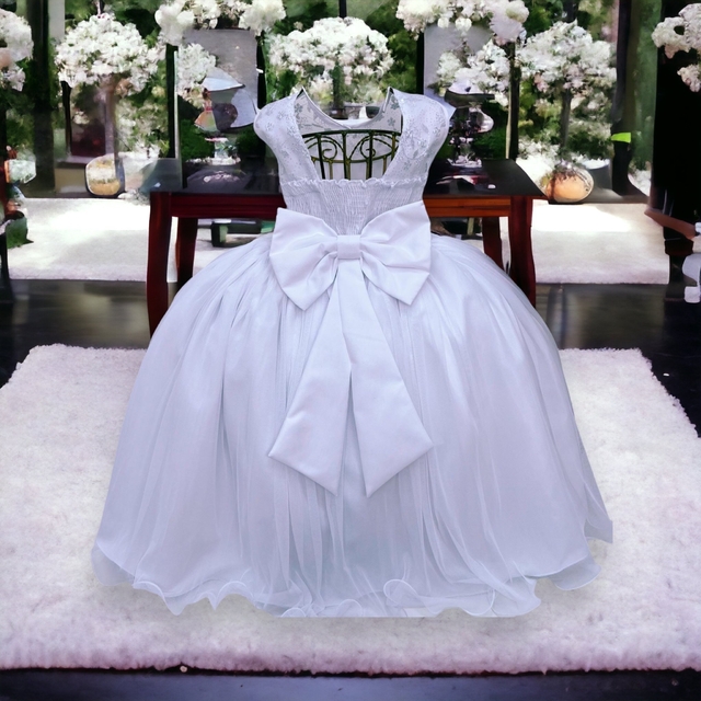 Vestido Infantil Festa Branco Batizado Daminha Luxo A Anos