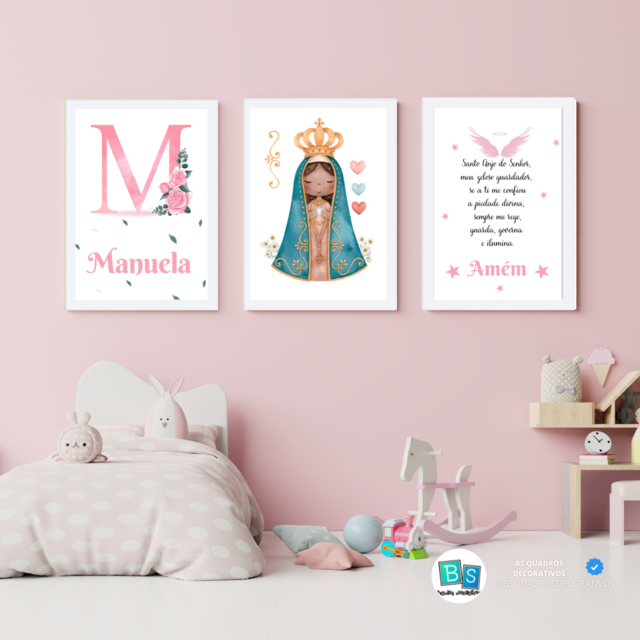 Kit 3 Quadros Decorativos Infantil Santinha Oração Santo Anjo II