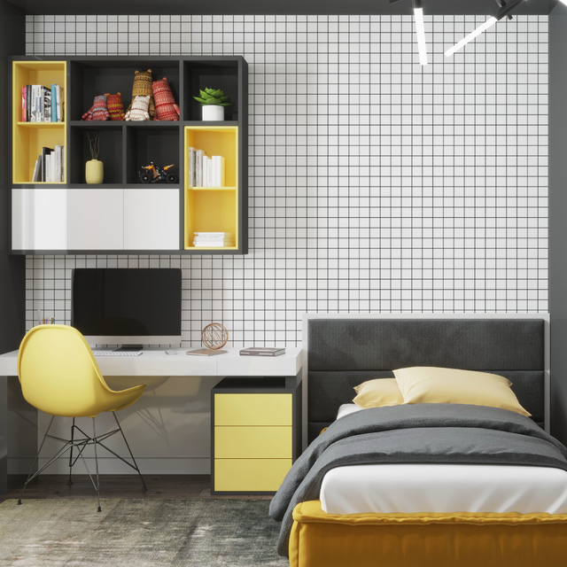 Papel de parede Quarto Menina Rosa Grid Infantil