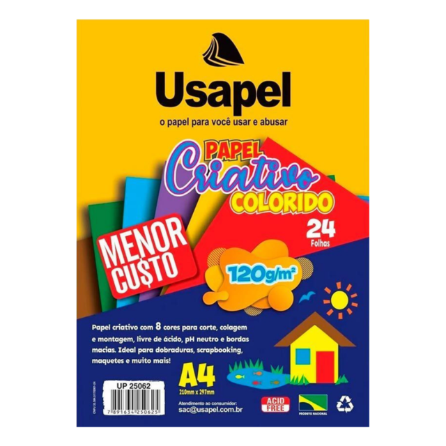 Papel Criativo Usapel A4 120g 8 Cores 24fls 5503