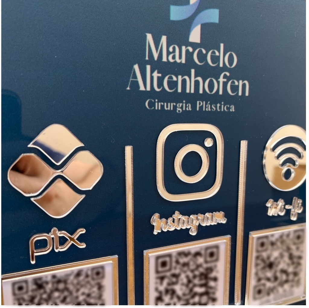 Placa Qr Code Pix Acrilico Espelhado Logo Pix Insta Wifi