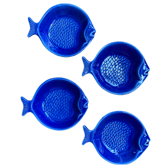 Jogos 2 pratos de peixes decorativos cerâmica ocean azul 28X13 CM