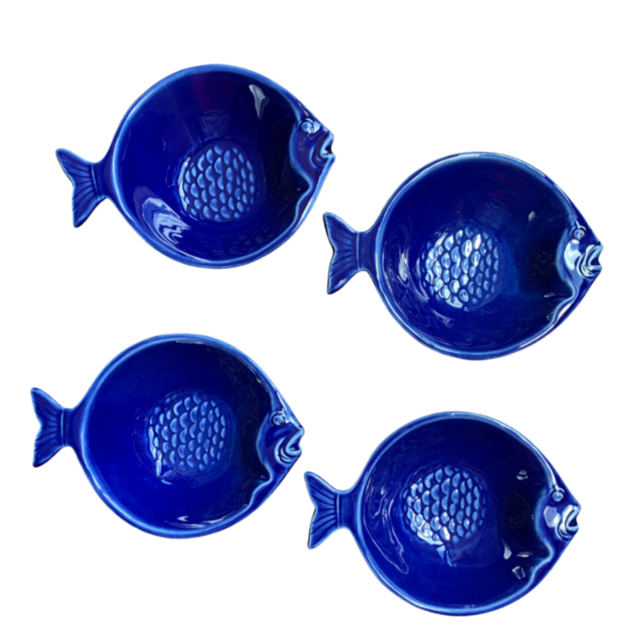 Jogos 2 pratos de peixes decorativos cerâmica ocean azul 28X13 CM