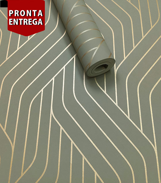 PAPEL DE PAREDE LINHAS AZUL ESCURO COM FIO DOURADO - VINÍLIZADO