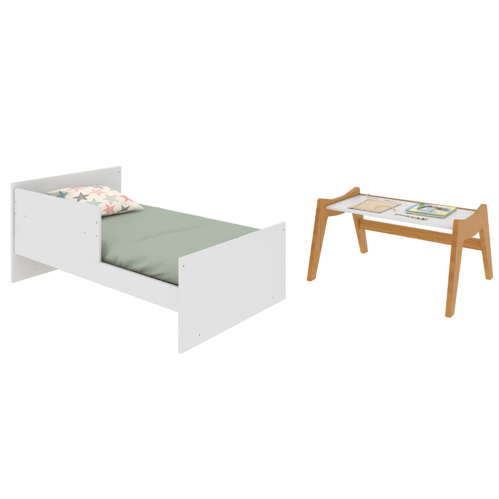 Berço 5x1 e Guarda Roupa Retro Moveis Peroba Guti MDF Branco Amêndoa