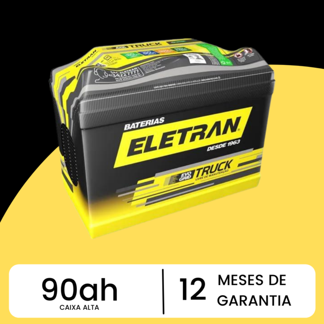 Eletran 90Ah 90PD Livre de Manutenção 12 Meses de Garantia