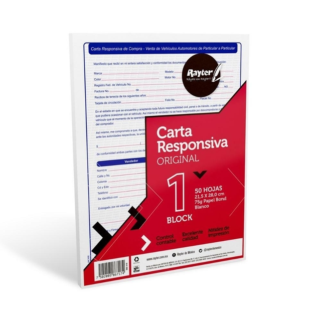 Block Carta Responsiva Vehiculos Rayter H