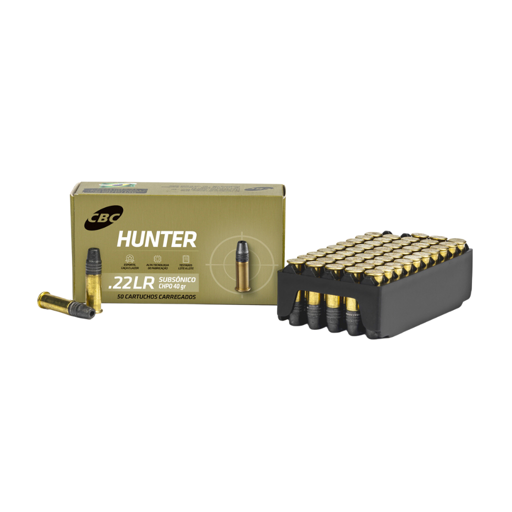 Munição CBC 22 LR HUNTER SUBSÔNICA CHPO 40gr Cx 50 unid