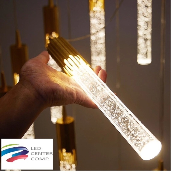 Luminária Pendente Led Cilíndrico Cristal Bolha Dourado