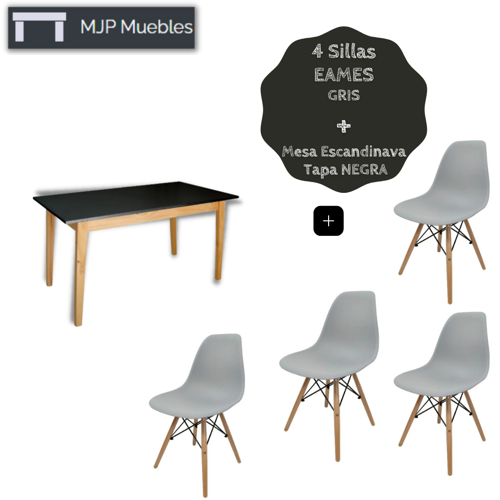 Combo Mesa Esc Negra Sillas Eames Mjpmuebles