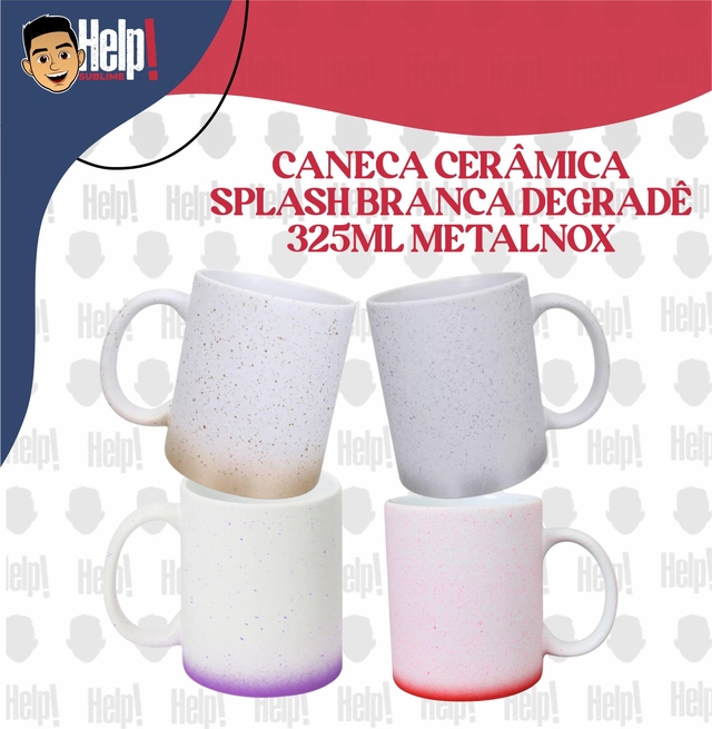 Caneca Cer Mica Splash Branca Degrad Fosca Metalnox Ml