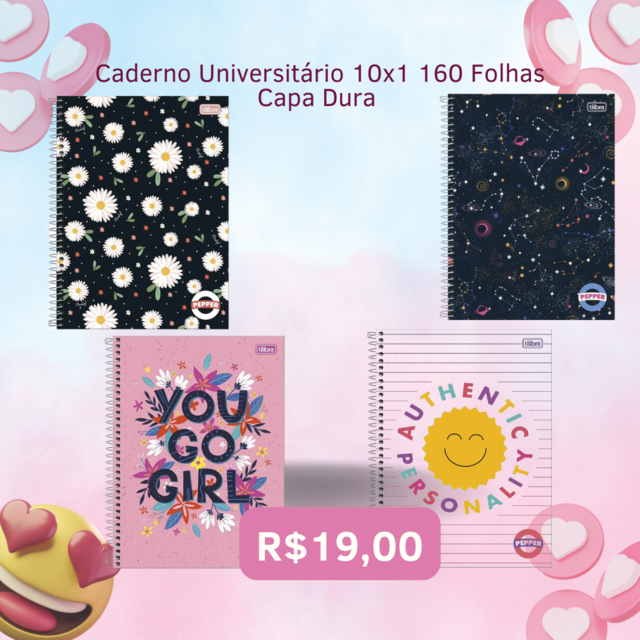 Caderno universitário capa dura, 10x1, 160 folhas, A Dama e o