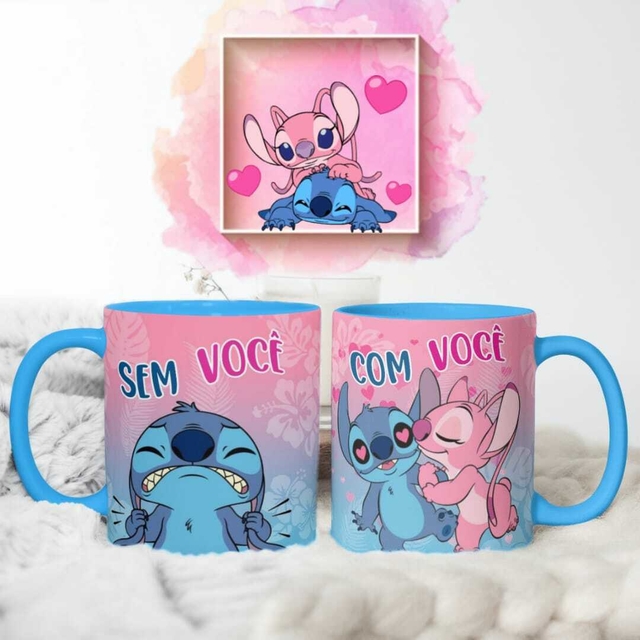 Caneca Lilo Stitch - Desenho - Interior E Alça Branca