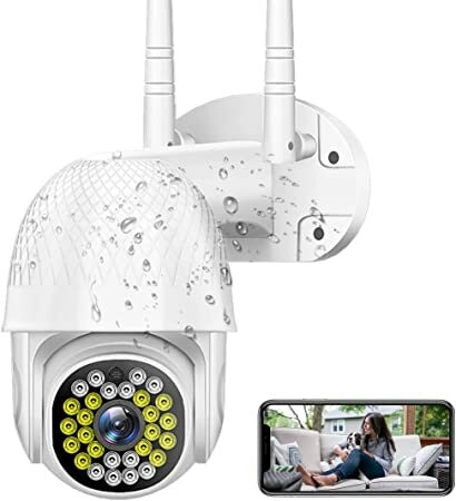 Camara de Seguridad WiFi HD1080P Inalámbrica Impermeable Cámaras de vigilancia con Visión Nocturna de Color,Notificación de Alerta,Detección de Movimiento