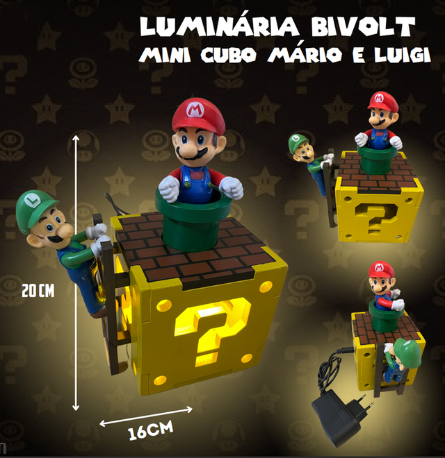 Luminária Retrobox cubo do Mario com 20 mil jogos