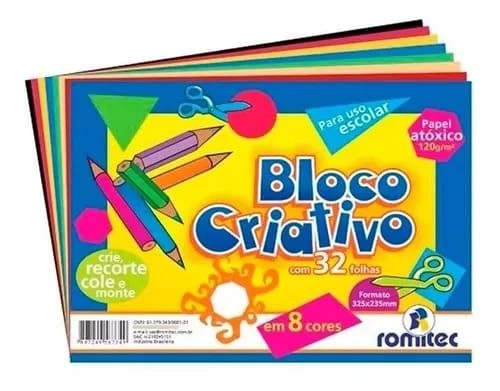 Bloco Criativo Escolar 120g 32 Folhas 8 Cores Romitec 0689