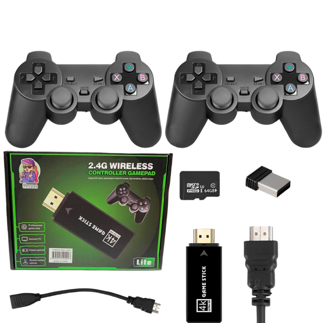 Video Game Stick Retrô HDMI 4K com 2 Controles sem Fio 10.000 Jogos  Integrados + Carregador