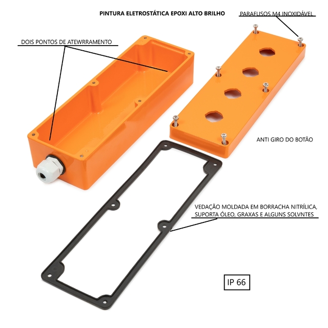 Caixa De Botoeira Metálica Alumínio 4 Furos 22mm