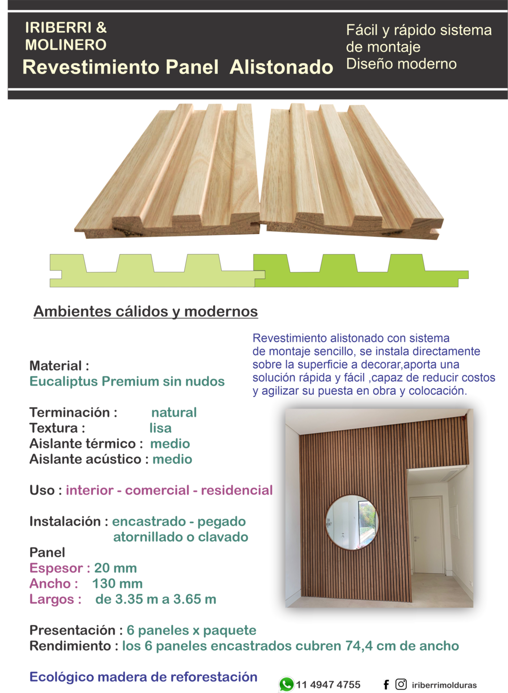 Revestimiento Alistonado Panel Eucaliptus