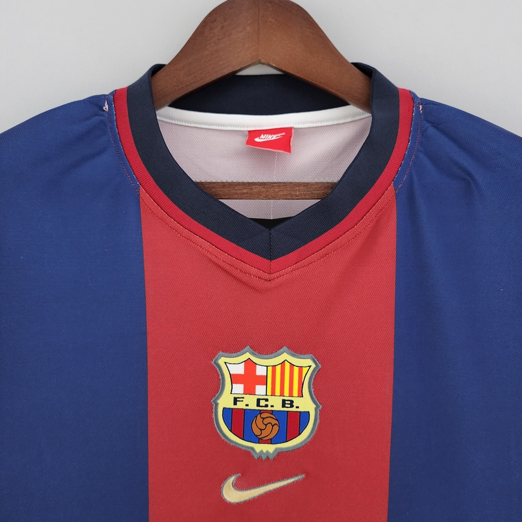 Camisa Retrô Barcelona Home 98 99 Torcedor Nike Masculina Azul e Grená