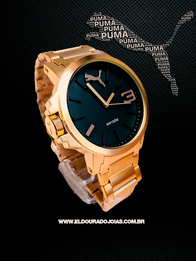 Relógio Puma Dourado A Prova D'Agua - Joias