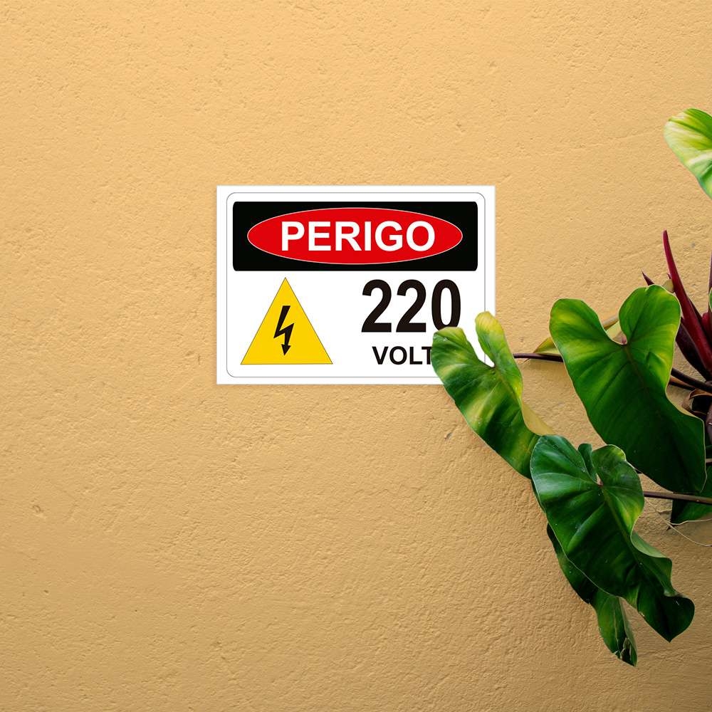 Placa de Sinalização Perigo 220 Volts em Pvc