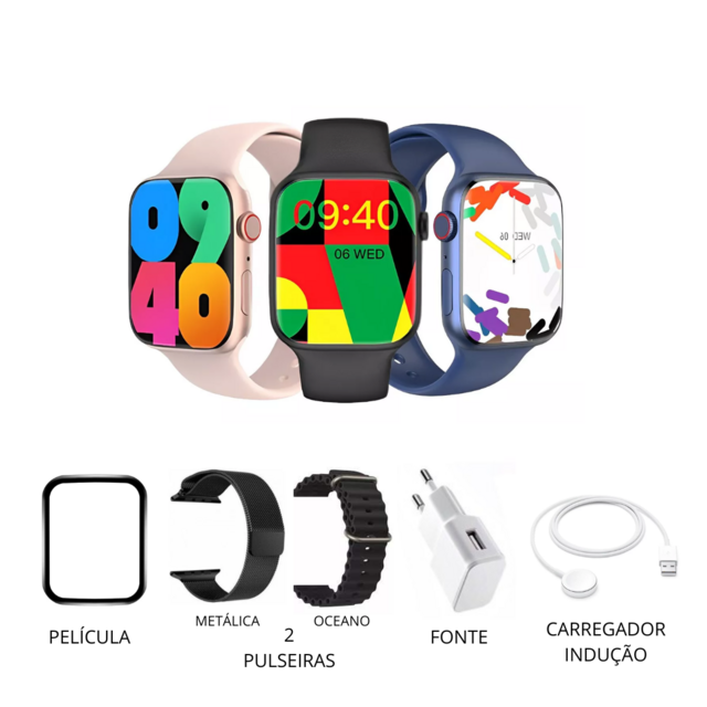 Relógio Smartwatch W29 Pro Série 9 Película Case 2 Pulseiras