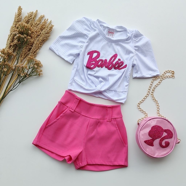 Conjunto Infantil Barbie Short Blusa Brilhante Envio Rápido