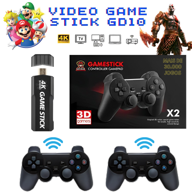 Super Game Stick 4k Via HDMI e Controles Wireless - Jogos Nostálgicos