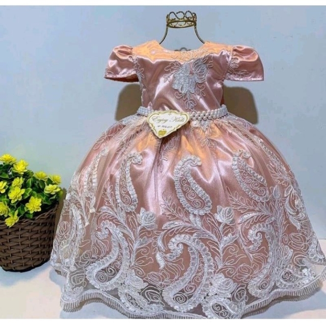 Vestido Bebê Vermelho Renda Princesa Realeza Laço Babados