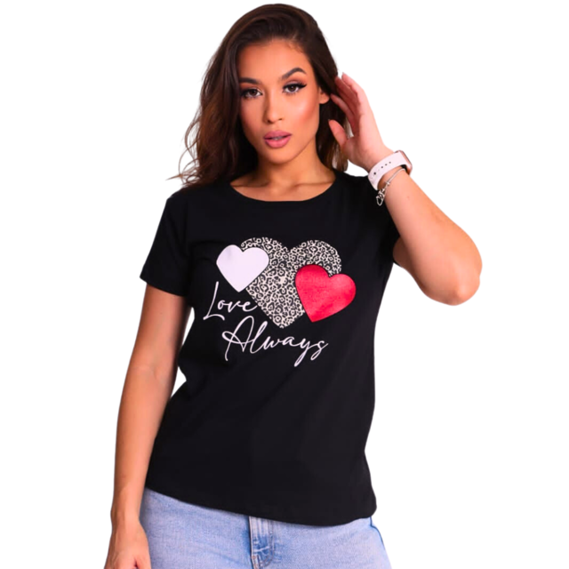 T-SHIRT PURE LOVE STRASS - PRETO, Atacado Tshirt