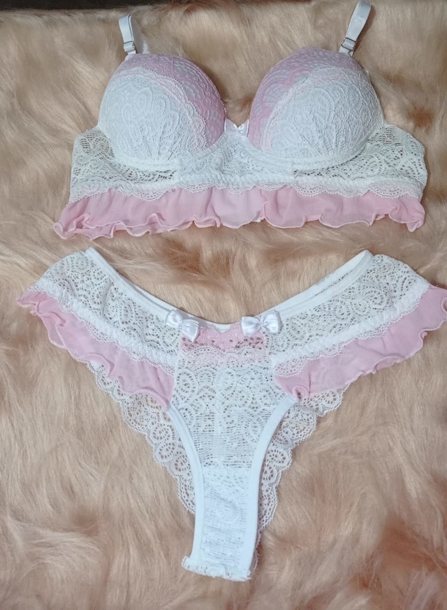 Lingerie Rendada Bojo Branco Rosa Dasilu