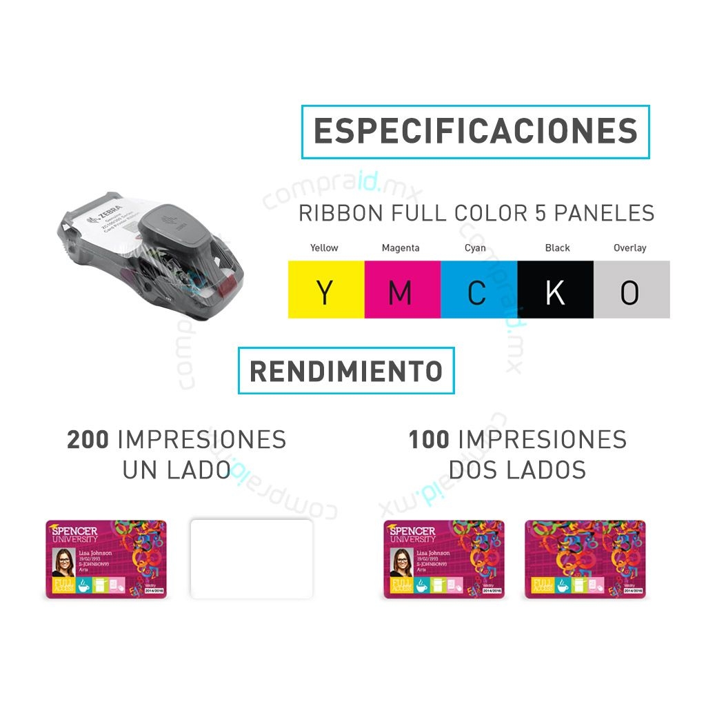 Cinta Zebra Ribbon 800300 350LA ZC100 300 Color YMCKO 200 Impresiones